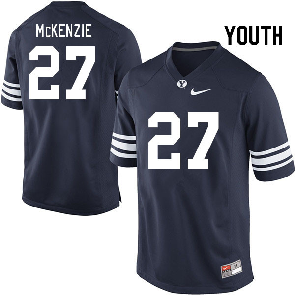 Youth #27 Marcus McKenzie BYU Cougars College Football Jerseys Stitched-Navy - Click Image to Close